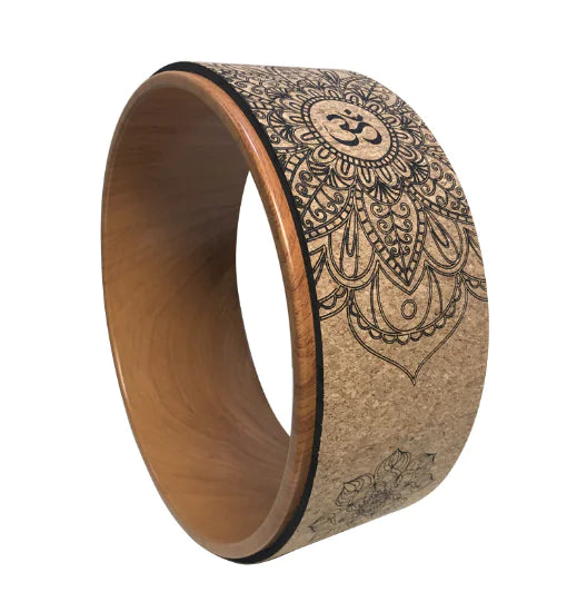 Cork Yoga Wheel with Wood Grain Print for Support