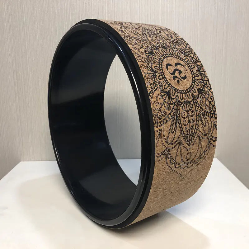 Cork Yoga Wheel with Wood Grain Print for Support