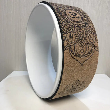Cork Yoga Wheel with Wood Grain Print for Support