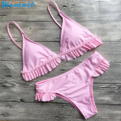 Ruffled Pink Bikini Set