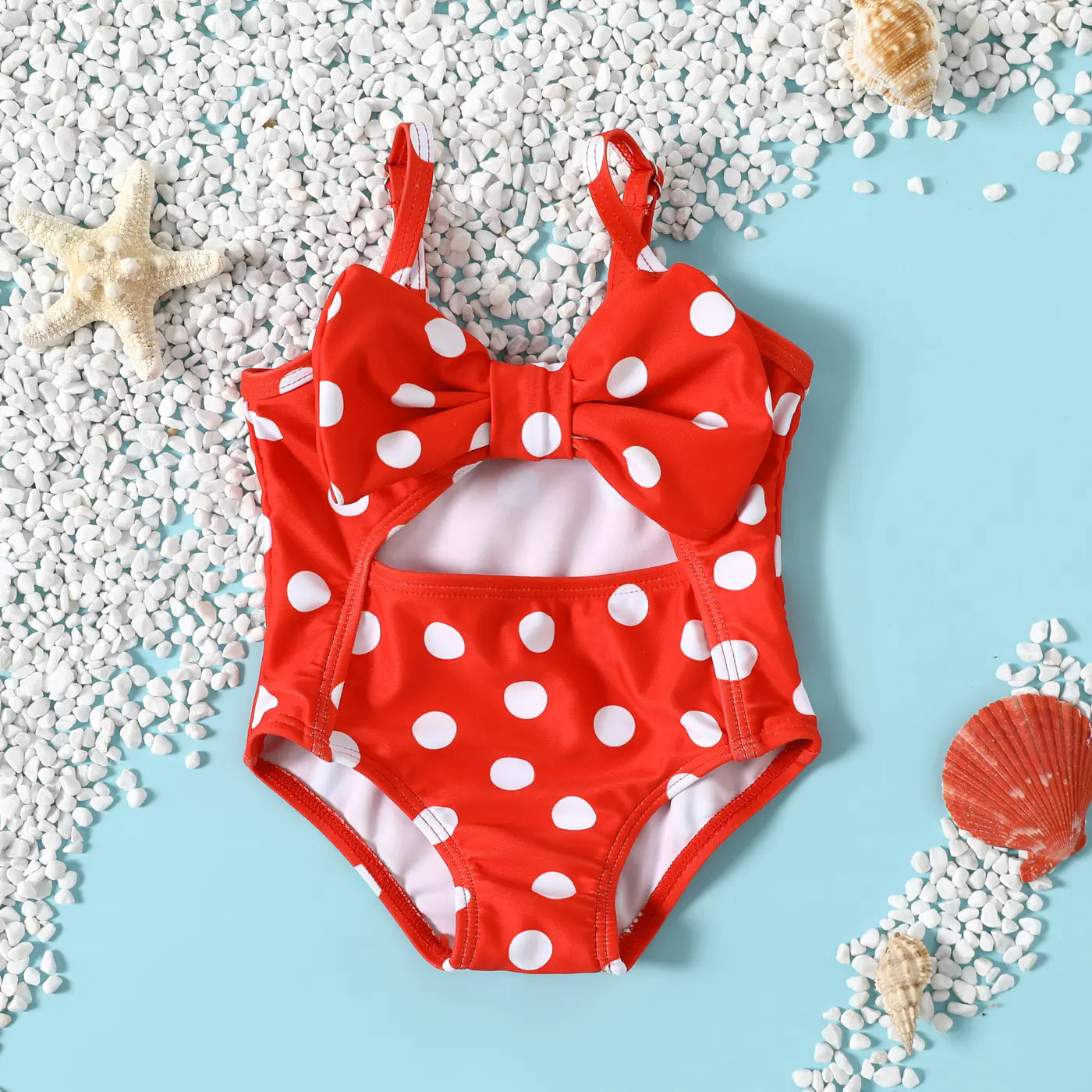 Girls' Polka Dot Backless Swimsuit with Bow