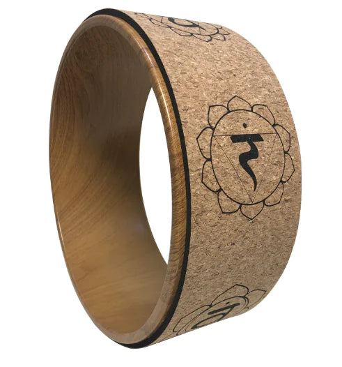 Cork Yoga Wheel with Wood Grain Print for Support