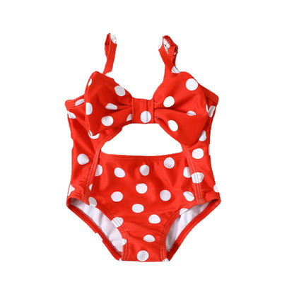 Girls' Polka Dot Backless Swimsuit with Bow
