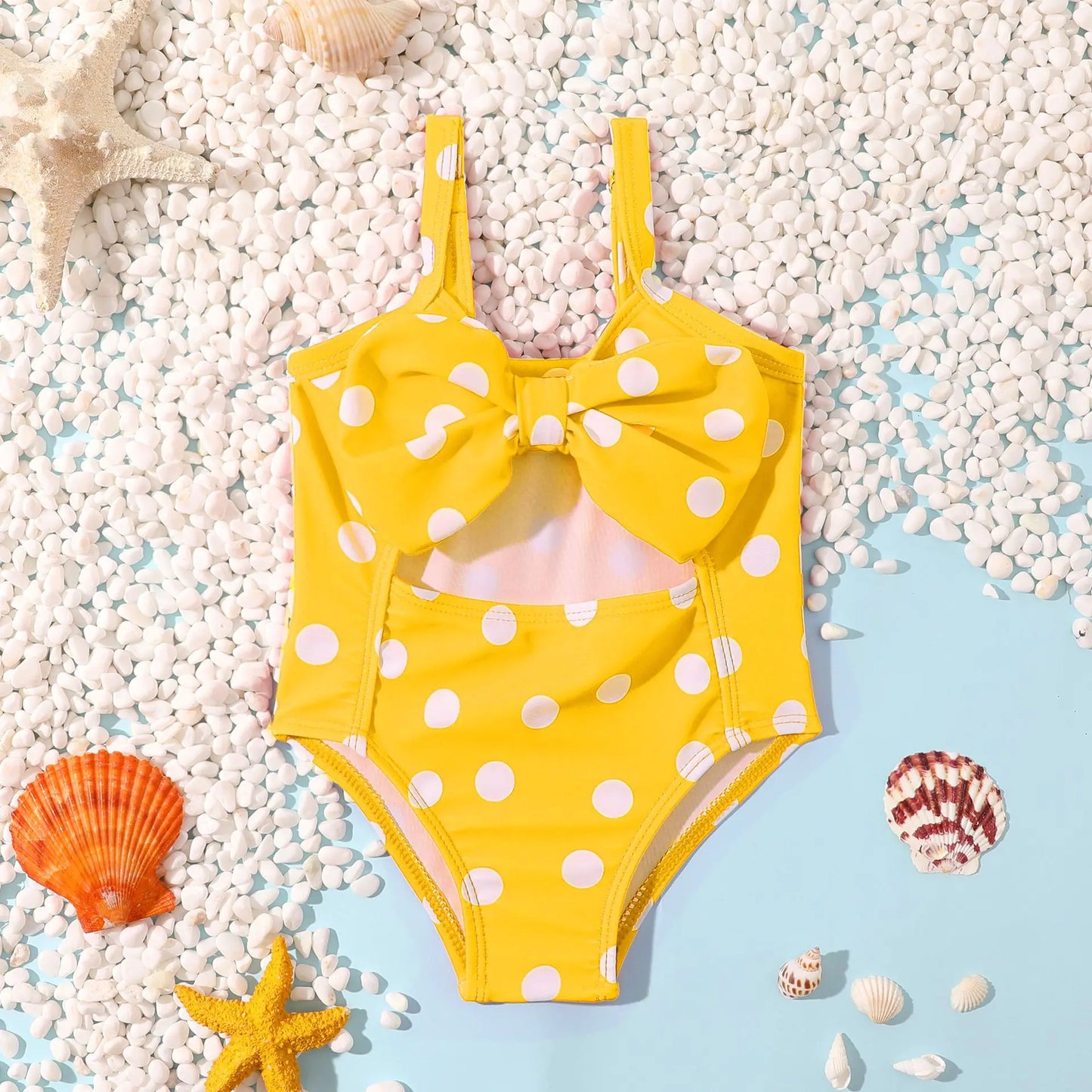 Girls' Polka Dot Backless Swimsuit with Bow
