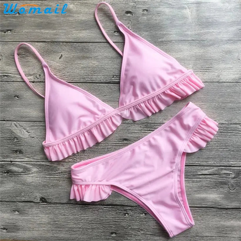 Ruffled Pink Bikini Set