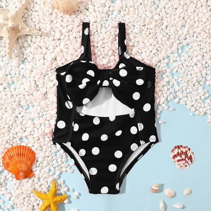 Girls' Polka Dot Backless Swimsuit with Bow