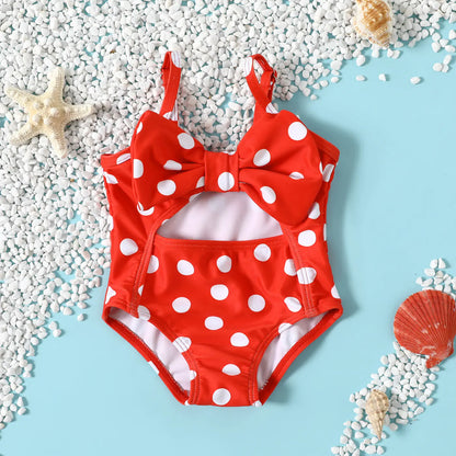 Girls' Polka Dot Backless Swimsuit with Bow