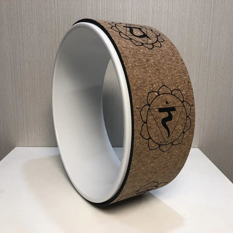 Cork Yoga Wheel with Wood Grain Print for Support