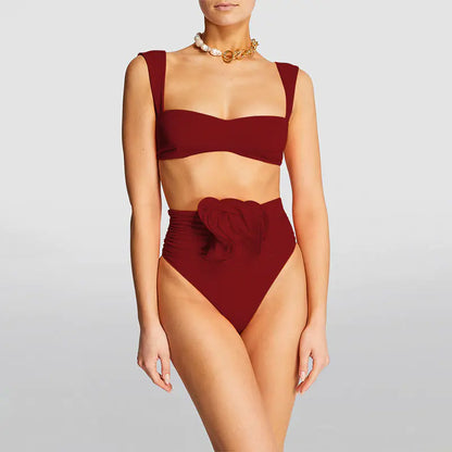 2023 New Women's High Waist Rose 3D Bikini Swimsuit