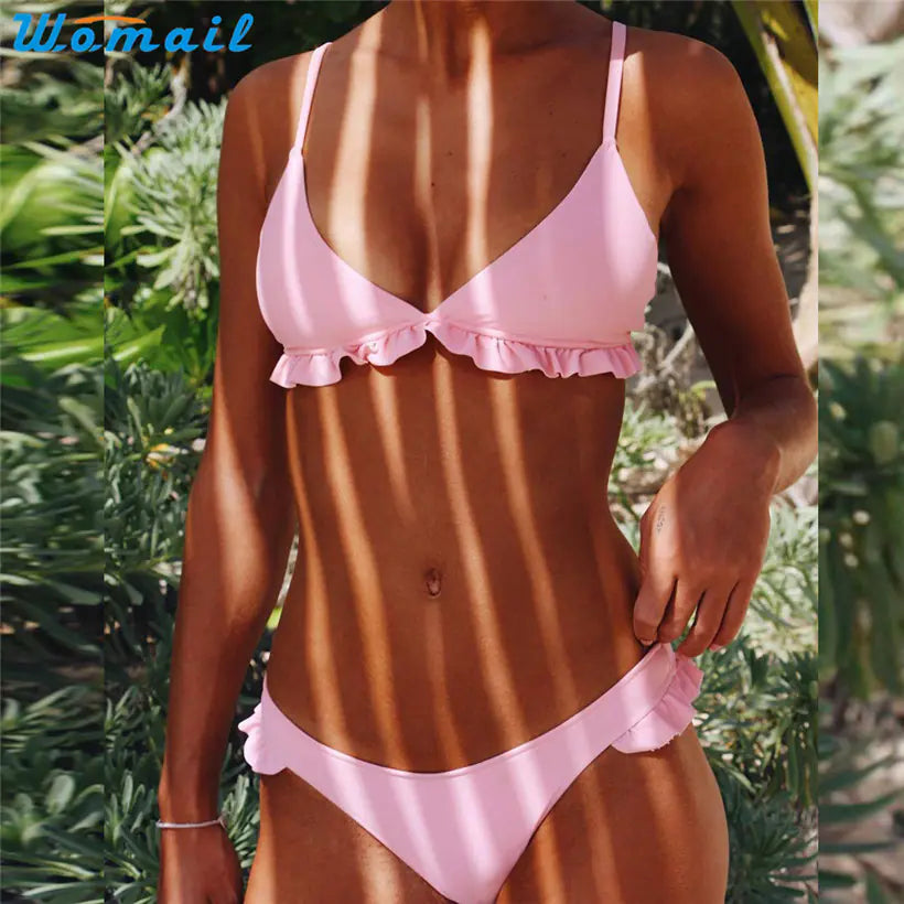 Ruffled Pink Bikini Set