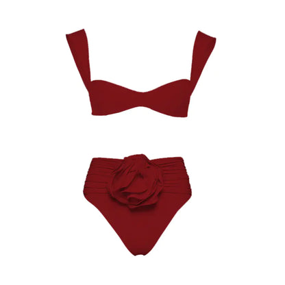 2023 New Women's High Waist Rose 3D Bikini Swimsuit