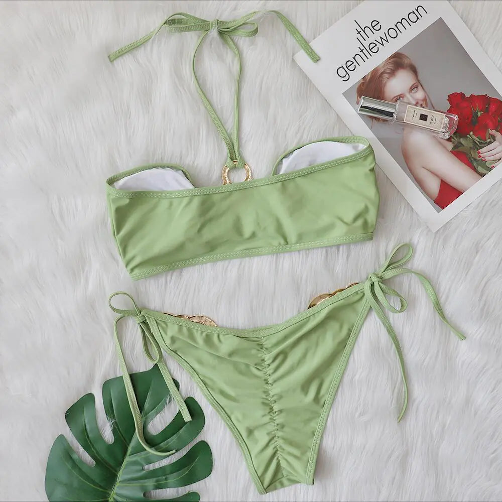 2022 New Sexy Bikini with Metal Accessories and Cutouts