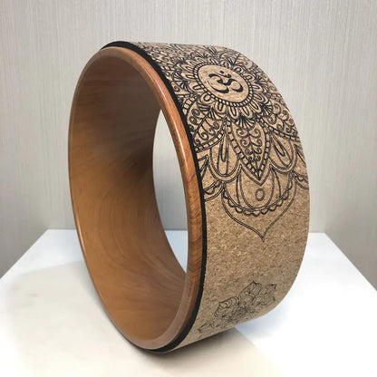 Cork Yoga Wheel with Wood Grain Print for Support