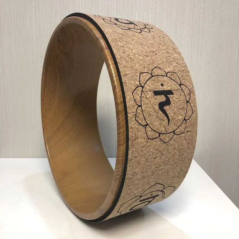 Cork Yoga Wheel with Wood Grain Print for Support