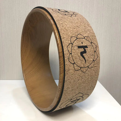 Cork Yoga Wheel with Wood Grain Print for Support